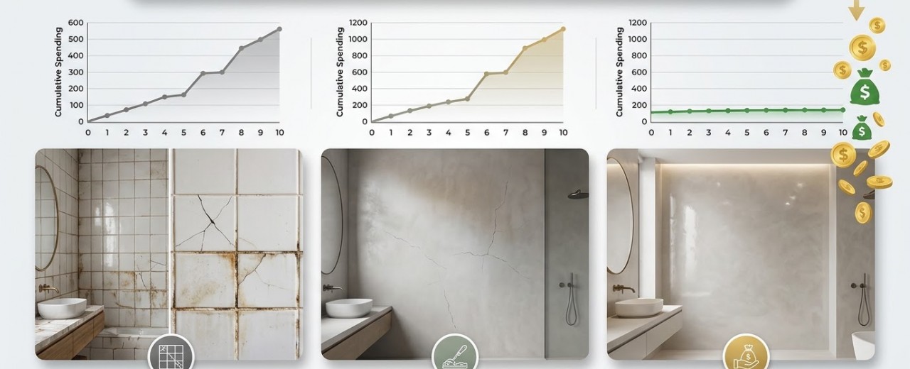 Est-il cher de faire une salle de bain en Tadelakt ? Comparatif réel : Tadelakt original vs microciment vs carrelage (TCO sur 10 ans)